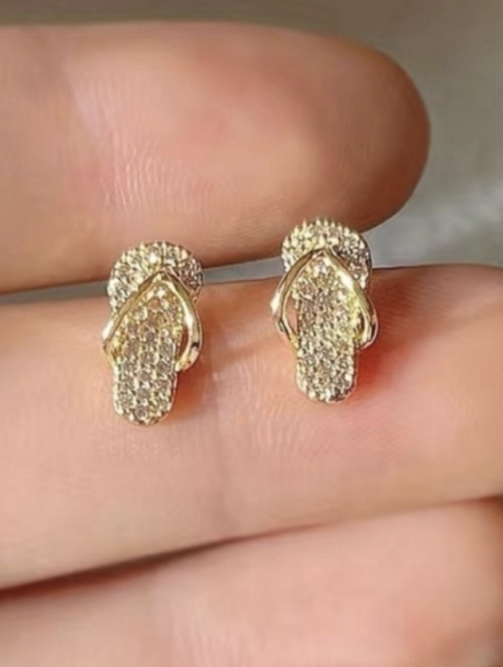 Goldtone CZ Flip Flop Earrings - Picture 3 of 9